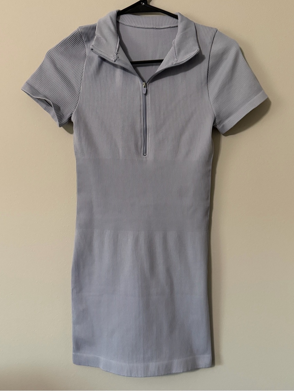 OQQ Ribbed Zip-Front Mini Dress in Light Blue Size M Bodycon Athleisure